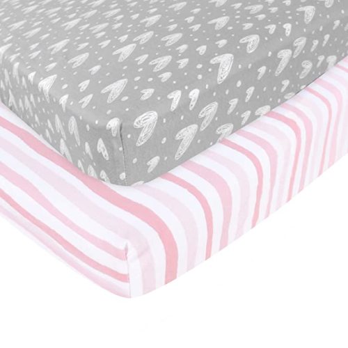 Amazon.com : Pack n Play Fitted Sheet, Soft Jersey Cotton Portable Playard Sheets, 2 Pack Mini Crib Sheets, Unisex, Preshrunk,Grey and Pink : Baby