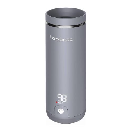 Baby Brezza Superfast Portable Baby Bottle Warmer – 67% Faster - Travel Breastmilk Warmer and Formula Warmer - Safe, Even Heating - Up to 9oz - No Adapters, Grey