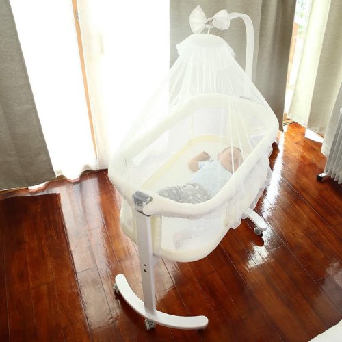 Karmas Product Sleeper Bassinet with 6 Wheels, Skin-Friendly and Solid Wood, Metal Frame, White