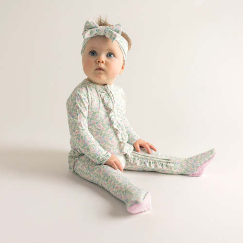 Prairie Floral Footie Ruffled Zippered One Piece