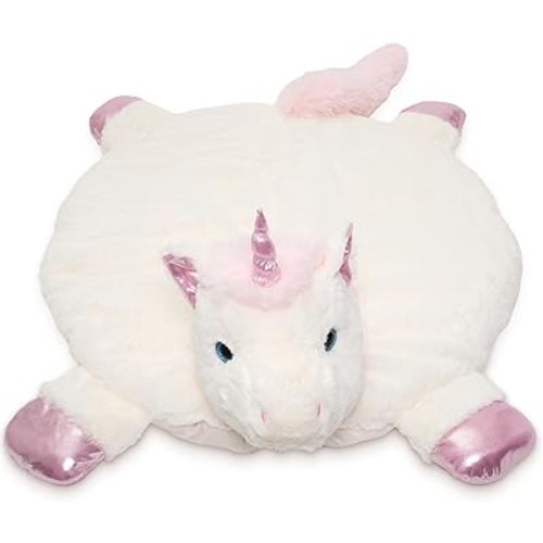 Bearington Baby Dreamer Baby Play Mat, 30 x 30 Inch White and Pink Unicorn Plush Stuffed Animal Blanket