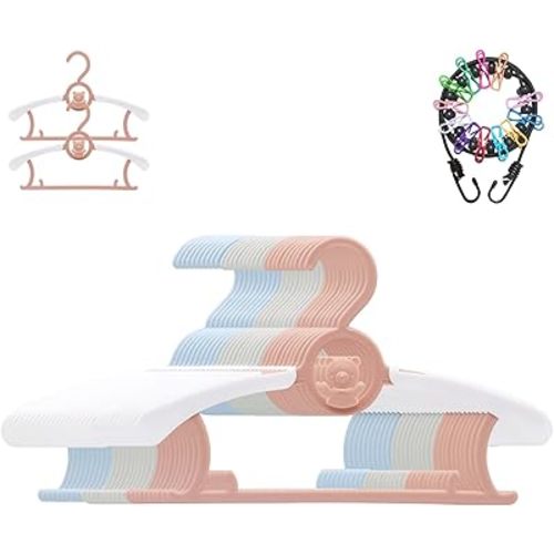 JSF Baby Nursery Closet Hangers, Ultra Thin Non-Slip and Extendable Laundry Infant Pant Hanger for Newborn Clothes - 30pcs Adjustable Children Coat Hanger for Girl Boy Toddler Kids Child