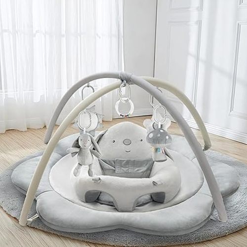 3-in-1 Baby Play Mat, Baby Seats for Infants for Sitting Up, Tummy Time Mat with 5 Detachable Toys, Activity Gym & Playmats for Babies 0-6 6-12 Months, Newborn Babies Shower Gifts