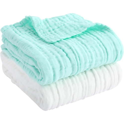 Piu Dino Baby Muslin Bath Towel (Kit w/ 2 units) 41,3'' x 39,37'' Green/White