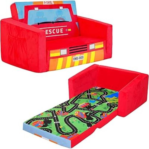 MallBest Kids Sofas Children's Sofa Bed Baby's Upholstered Couch Sleepover Chair Flipout Open Recliner(Red/Fire Truck)