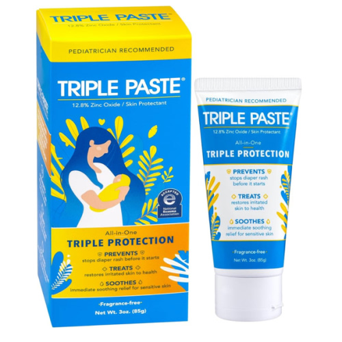 Triple Paste Diaper Rash Cream for Baby - 3 oz Tube - Zinc Oxide Ointment Treats, Soothes and Prevents Diaper Rash - Pediatrician-Recommended Hypoallergenic Formula with Soothing Botanicals