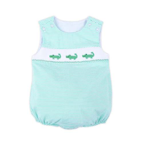 Green Seersucker Alligator Smocked Sun Bubble