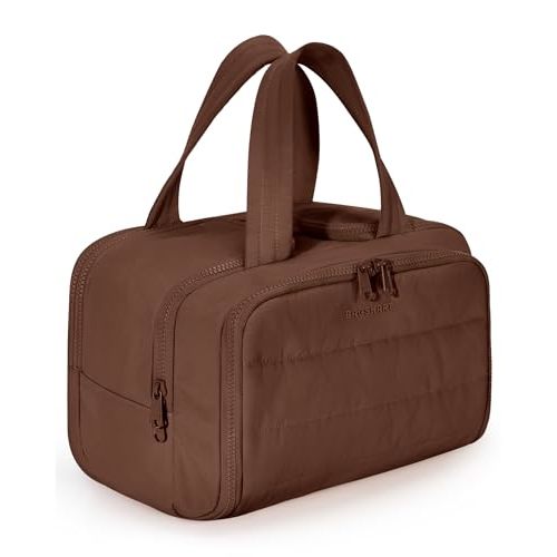 BAGSMART Travel Toiletry Bag, Puffy Toiletry Bag for Women, Wide-open toiletry bags for traveling, Large Travel Cosmetic Makeup Bag Organizer for Accessories,Toiletrie (Coffee Brown)
