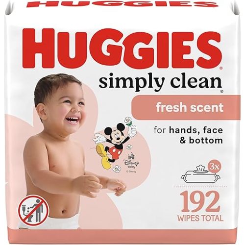 Huggies Simply Clean Fresh Scent Baby Wipes, 3 Flip-Top Packs of 64 (192 Wipes Total), Packaging May Vary