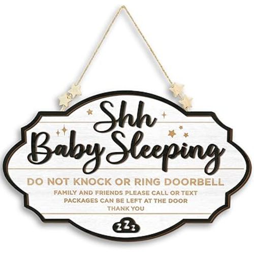 Shhh Baby Sleeping Sign for Front Door - Please Do Not Knock Or Ring Doorbell Sign, Baby Sleeping Door Sign, No Knocking Door Sign, No Soliciting Do Not Knock Sign