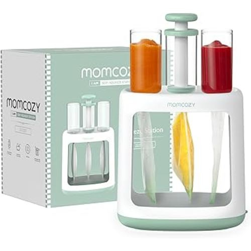 Momcozy Squeeze Station For Homemade Baby Food,Pouch Filling Station For Puree Food For Babies&Toddlers,No Food Splashing,Dishwasher Safe,BPA-Free,With Reusable Bags