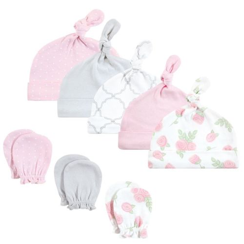 Cotton Cap and Scratch Mitten Set, Rose, 0-6 Months