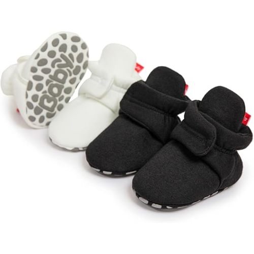 Sawimlgy Newborn Infant Baby Girl Boy Cotton Booties Stay On Sock Slippers Soft Bedroom Shoes Non-Skid Ankle Boots With Grippers Toddler Crib Warm Shoe First Walker Birthday Shower