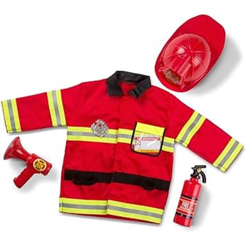 Melissa & Doug Fire Chief Role Play Dress-Up Set - Pretend Fire Fighter Outfit With Realistic Accessories, Firefighter Costume For Kids And Toddlers Ages 3+