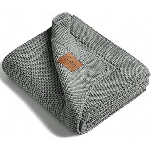 100% Organic Cotton Baby Knitted Blanket for Girls/Boy Green 30"x40"-Swaddle and Receiving Blankets Neutral-Soft Toddler, Crib, Stroller, Newborn Baby Blanket for Nursery, Made in Turkey