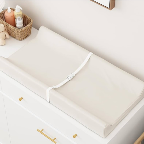Wipeable Baby Changing Pad for Dresser and Table, Cozy Diaper Changing Pad with Waterproof & Wipe-Clean Leather Cover, Off-White