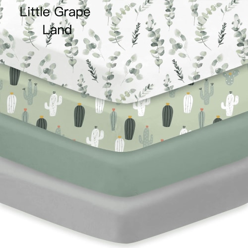 Little Grape Land 4-Pack Crib Sheets for Standard Crib & Toddler Mattresses,Super Soft & Breathable Fitted Sheets for Baby Girl & Boy,Leaves&Cactus