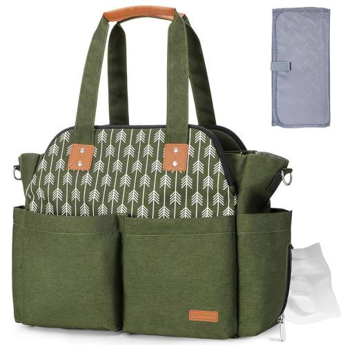 Lekebaby Diaper Tote - Large Waterproof Mommy Bag for Hospital, Travel, Green
