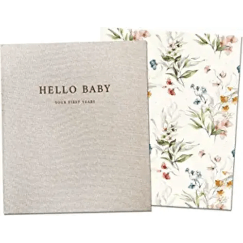 Peachly Baby Memory Book | Minimalist First Year Keepsake for Milestone | Simple Baby Scrapbook Books for Girl | 60 Pages Beige Linen - Fleur