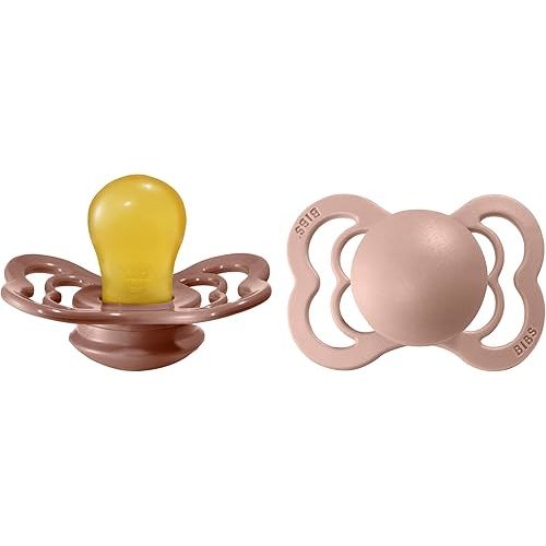 BIBS Pacifiers - Supreme Collection | BPA-Free Baby Pacifier | Made in Denmark | Set of 2 Woodchuck/Blush Color Premium Soothers | Size 0-6 Months
