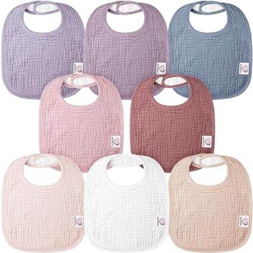 Muslin Baby Drooling Bibs 8 Pack, 100% Cotton Square Adjustable Bandana Bibs Gift for Baby Girls Boys Teething Drool