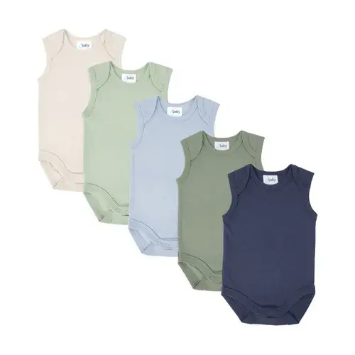 4Baby 5 Pack Bodysuit Sleeveless Blue/Green Multi | Baby Bunting AU