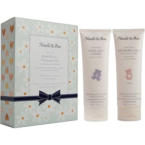 Noodle & Boo Baby Bath & Massage Gift Set – Includes 4 oz Newborn Hair & Body Wash & Super Soft Lotion, Hypoallergenic, Pediatrician-Tested, Dermatologist-Tested for Delicate and Sensitive Baby Skin