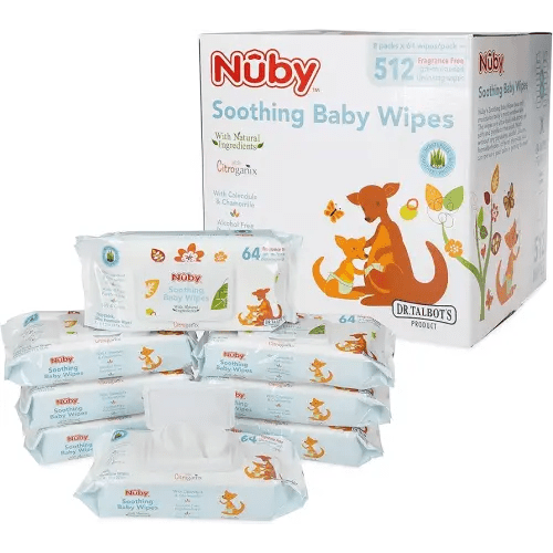 Nuby's Soothing Ultra Premium Baby Wipes Naturally Inspired with Chamomile, Aloe, and Citroganix, Fragrance Free, Extra Thick, 512 Count