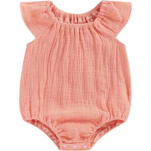 Mubineo Baby Girl Boy Summer Cotton Linen Romper Clothes Basic Plain Ruffle Sleeveless Comfy Rompers Newborn Tops