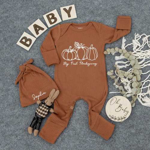 My First Thanksgiving Baby bodysuit and hat set, Newborn set, Baby Shower Gift, Coming Home, Long Sleeve Bodysuit, Baby Announcement Outfit