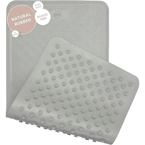 HEVEA Natural Rubber Big Bath Mat - Upcycled, Danish Design - Non Slip Bathtub Mat, 299 Suction Cups - Safe and Friendly Shower Mat for All Ages (Granite)