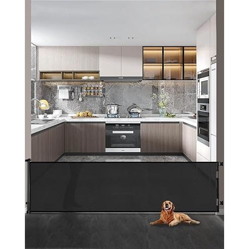 Retractable Baby Gate,Mesh Baby Extra Wide Gate,Extra Long Dog Gate,33" Tall,Large Extends up to 118" Wide,Child Safety Extra Large Gate for Doorways, Stairs, Indoor/Outdoor(Black,33"x118")