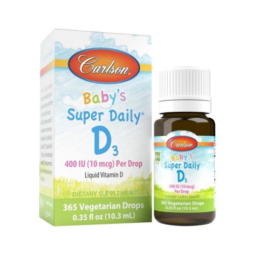 Carlson - Baby's Super Daily D3, Vitamin D Drops, 400 Iu (10 Mcg) Per Drop, Vegetarian, Unflavored, 365 Drops
