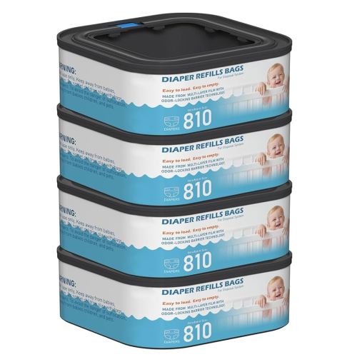 Jumbo Square Refills Disposal Bags Refill Compatible with Diaper Genie Compact and Select Pails (Not Fit Classic Version Pails), Hold Up to 810 Newborn-Sized Diapers Per Refill, 4 Packs
