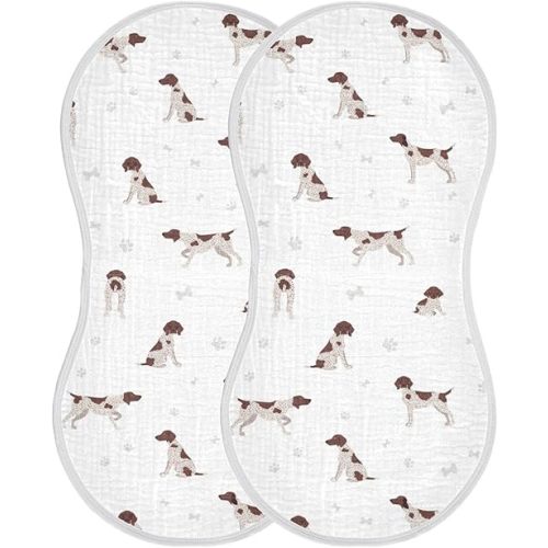 German Shorthaired Pointer Muslin Burp Cloths for Baby 2 Pack 100% Cotton Baby Washcloths Bibs for Boy Girl