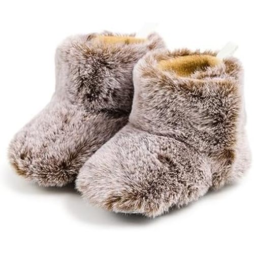 KIDSUN Infant Baby Boy Girl Cozy Fleece Bootie Newborn Stay On Slipper Winter Warm Gripper Non-Slip Crib Shoes