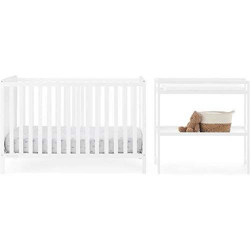 Delta Children Ruby 6-in-1 Convertible Crib & Changing Table 2-Piece Set - Greenguard Gold Certified, Bianca White