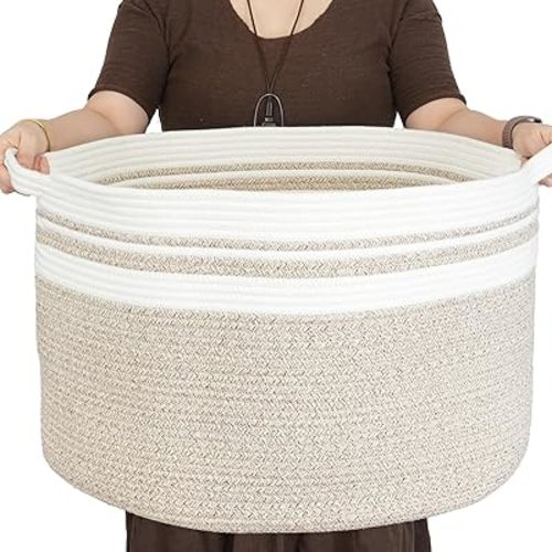 Extra Large Cotton Rope Basket round Blankets Basket for Living Room 22"x14" Toy Baskets for Kids Rope Storage Basket for Nursery Woven Laundry Baskets for Clothes Towels Baby Toy Storage