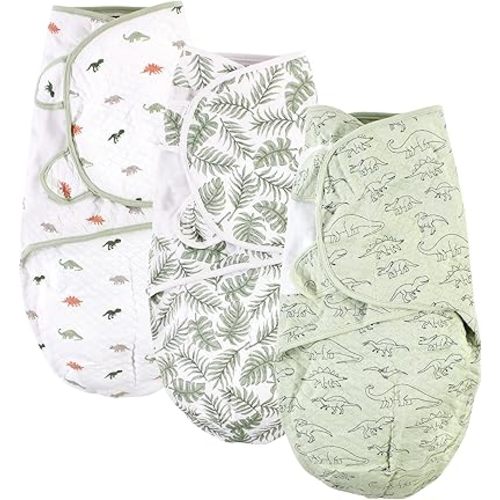 Hudson Baby Unisex Baby Quilted Cotton Swaddle Wrap 3pk, Dinosaur, 0-3 Months