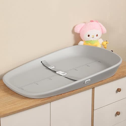 Babylush Wipeable Changing Pad for Dresser,Easy to Clean and Non-Slip Waterproof Changing Pad with Adjustable Safety Strap,Comfortable EVA Foam,27x17 Inch（Grey）
