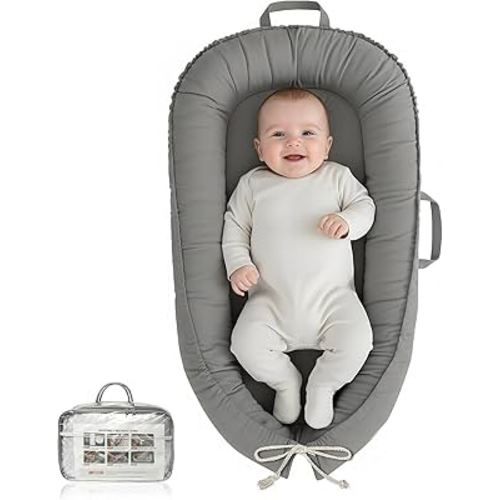 Baby Lounger - Infant Lounger for Newborn 0-24 Months, Pure Cotton Breathable Baby Nest Lounger Cover, Newborn Essentials for Baby Boys & Girls, Portable Baby Lounger for Home and Travel