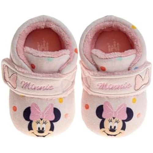 Disney Mickey, Minnie and Winnie the Pooh Baby Booties - Soft Plush Crib Shoes with Strap - Cozy Infant Slippers for Newborns and Babies (Size2,3,4 Infant)