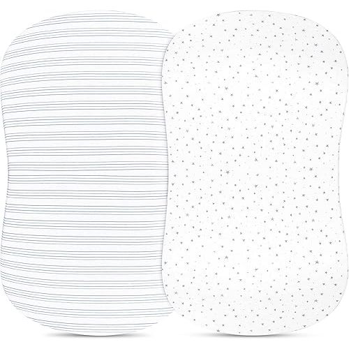 Bassinet Sheet Set 2 Pack - Baby Bassinet Sheets with 100% Jersey Cotton - Bassinet Sheets for Baby Boy(Blue Stars & Stripes)