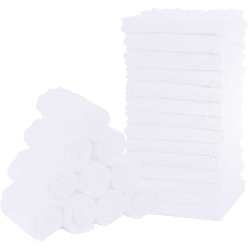 MOON PARK Baby Washcloths, 24 Pack - 8x8 Inches, Small Burp Cloths and Baby Wipes - Microfiber Coral Fleece Ultra Absorbent and Soft for Newborn, Infant and Toddlers - White