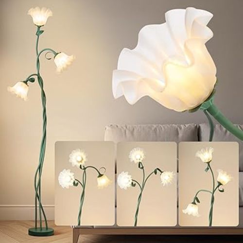 Flower Floor Lamp - Rretirement Gift for Woman, LED Standing Lamp for Living Room 3 Color Modes Flexible Gooseneck Corner Light with LED Bulb for Home Bedroom Office Decor (Green)