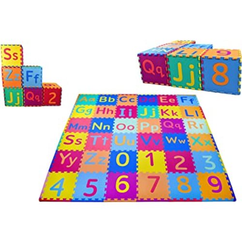 KC Cubs Soft & Safe Non-Toxic Children’s Interlocking Multicolor Exercise Puzzle Educational ABC Alphabet EVA Play Foam Mat for Kid’s Floor & Baby Nursery Room, 36 Tiles, 9 Colors, 54 Borders (EVA003)