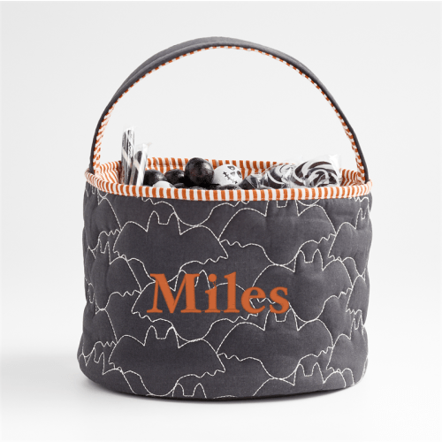 Personalized Black Bat Halloween Kids Treat Bag by Joan Anderson
