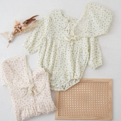 Long-Sleeve Romper with Bonnet (Double Gauze)