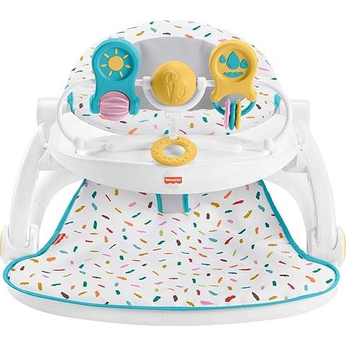 Fisher-Price Portable Baby Chair Deluxe Sit-Me-Up Floor Seat with Snack Tray, Rainbow Sprinkles
