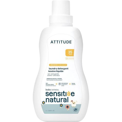 ATTITUDE Baby Laundry Detergent, EWG Verified, Plant and Mineral-Based Formula, HE Compatible, Vegan Household Products, Unscented, Sensitive, 33.8 Fl Oz, 35 Loads
